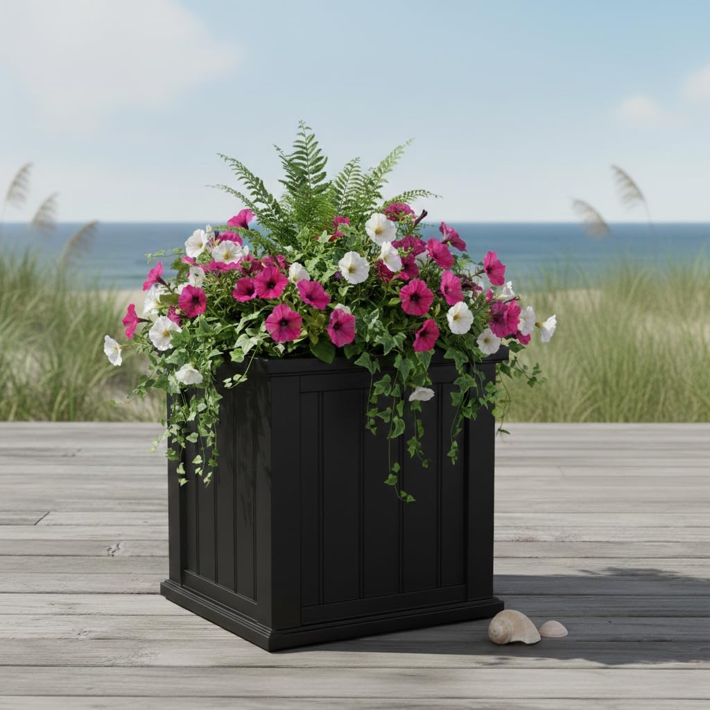 Mayne Cape Cod 20-Inch Square Planter – Self-Watering, Weather-Resistant Planter for Flowers – Durable Outdoor Design for Patio, Porch, or Entryway