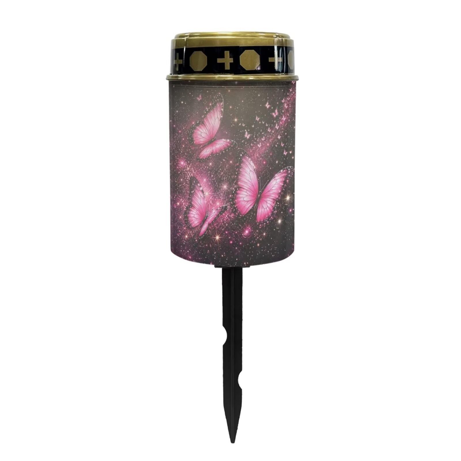 Poceacles Solar Lights Outdoor Waterproof Cemetery Candles Solar Powered Grave Outdoor Decorative Walkway Lights for Lawn Garden Pathway Decor, Pink Butterfly Galaxy