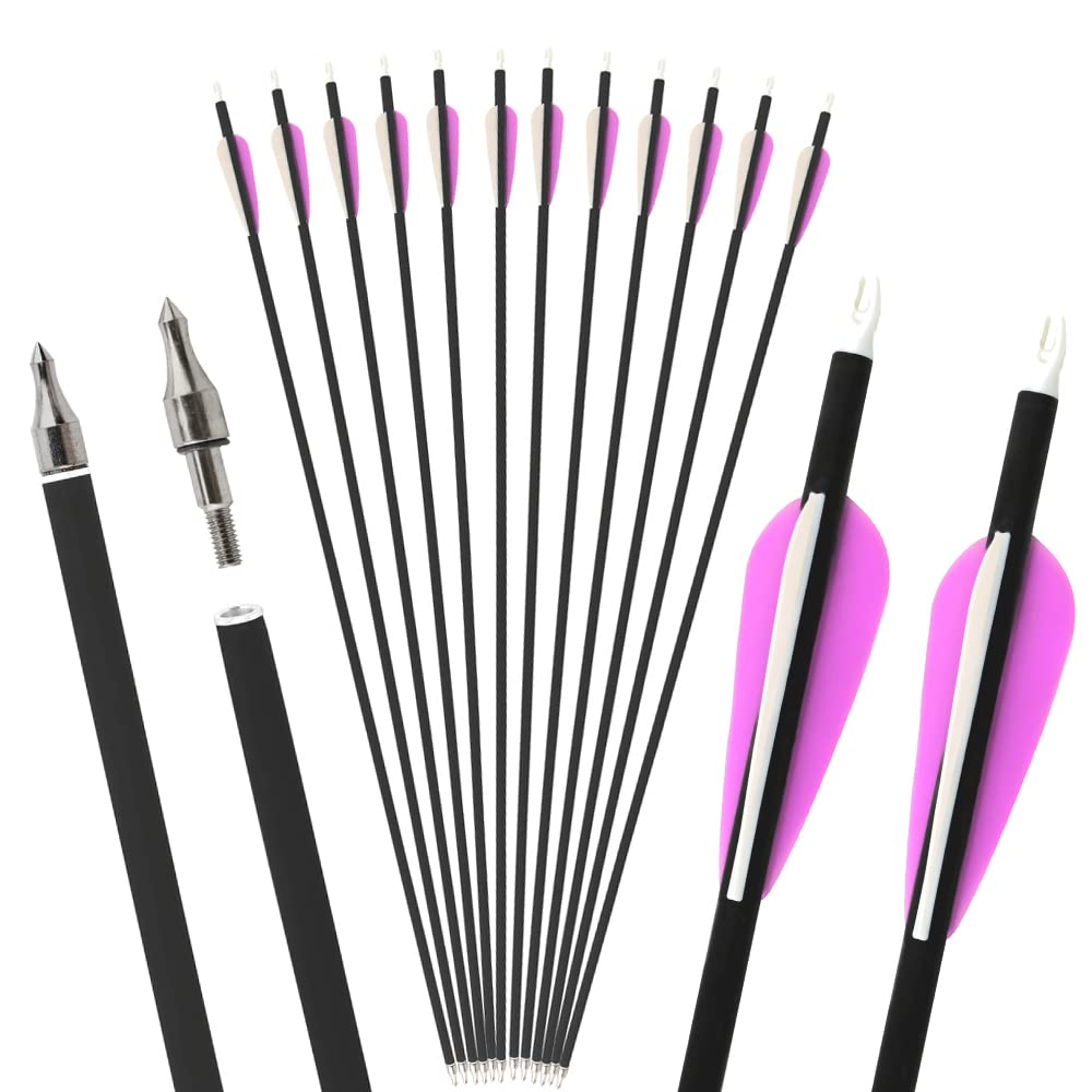 HNZMDY12 pièces Tir à l'arc Flèches en Carbone 30 Pouces Flèches de Chasse Spine 500 Flèches de Ciblage pour Arc à Poulies Arc Classique