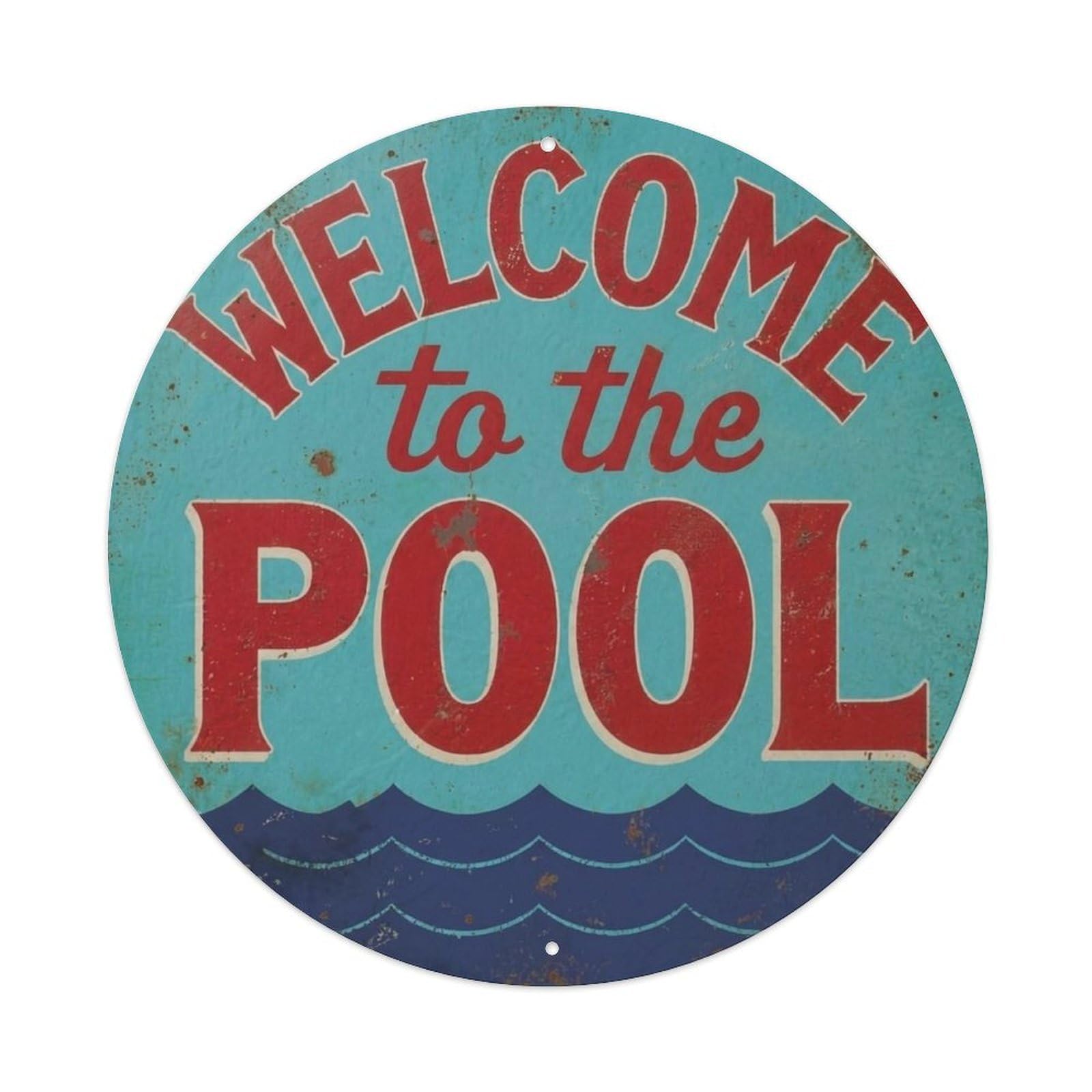 Yrnq Vintage Style Welcome To Our Pool Vintage Metal Tin Sign Plaque Wall Decor For Cafe, Club, Garden Round Metal Poster 8X8inch