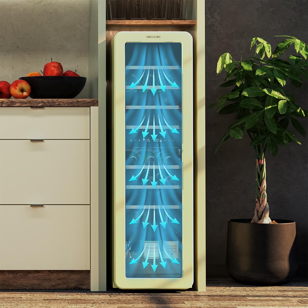 Cecotec Bolero Grandsommelier Origin Duo 30 Hit Green Weinkühlschrank 30 Flaschen 2 Temperaturzonen NoFrost LED-Steuerung Holzregale