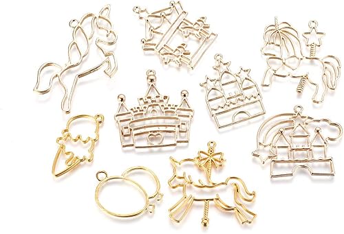 Vista 22 de Dijes de bisel de espalda abierta de estilo surtido, colgantes de marco hueco de metal, dijes de flores prensadas para hacer joyas de resina UV DIY