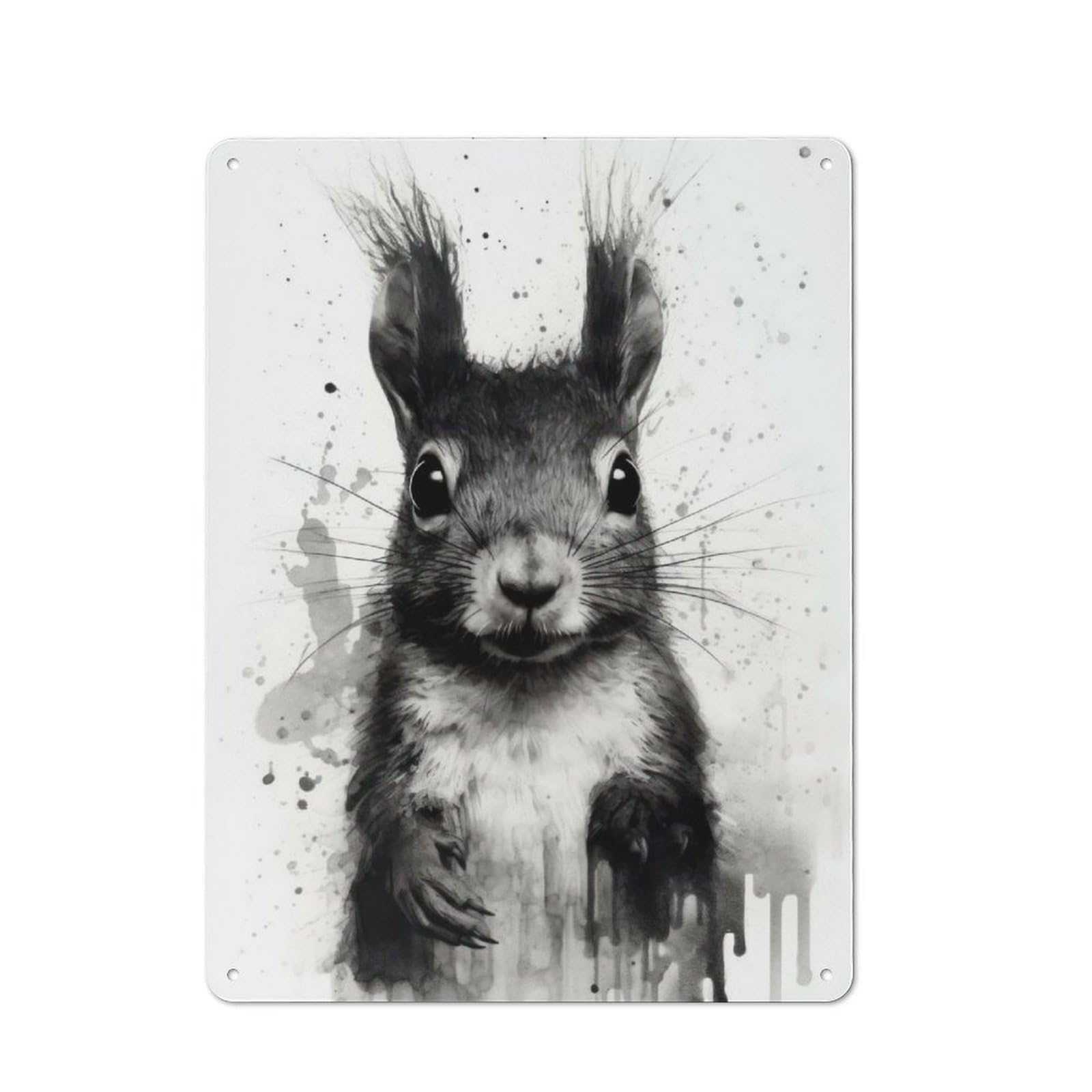 Junmoney Squirrel Beauty Black Ink Retro Metal Wall Sign 40X30cm With For Bar Or Restaurant, Gift Idea For A New Home And Metal Sign Collection