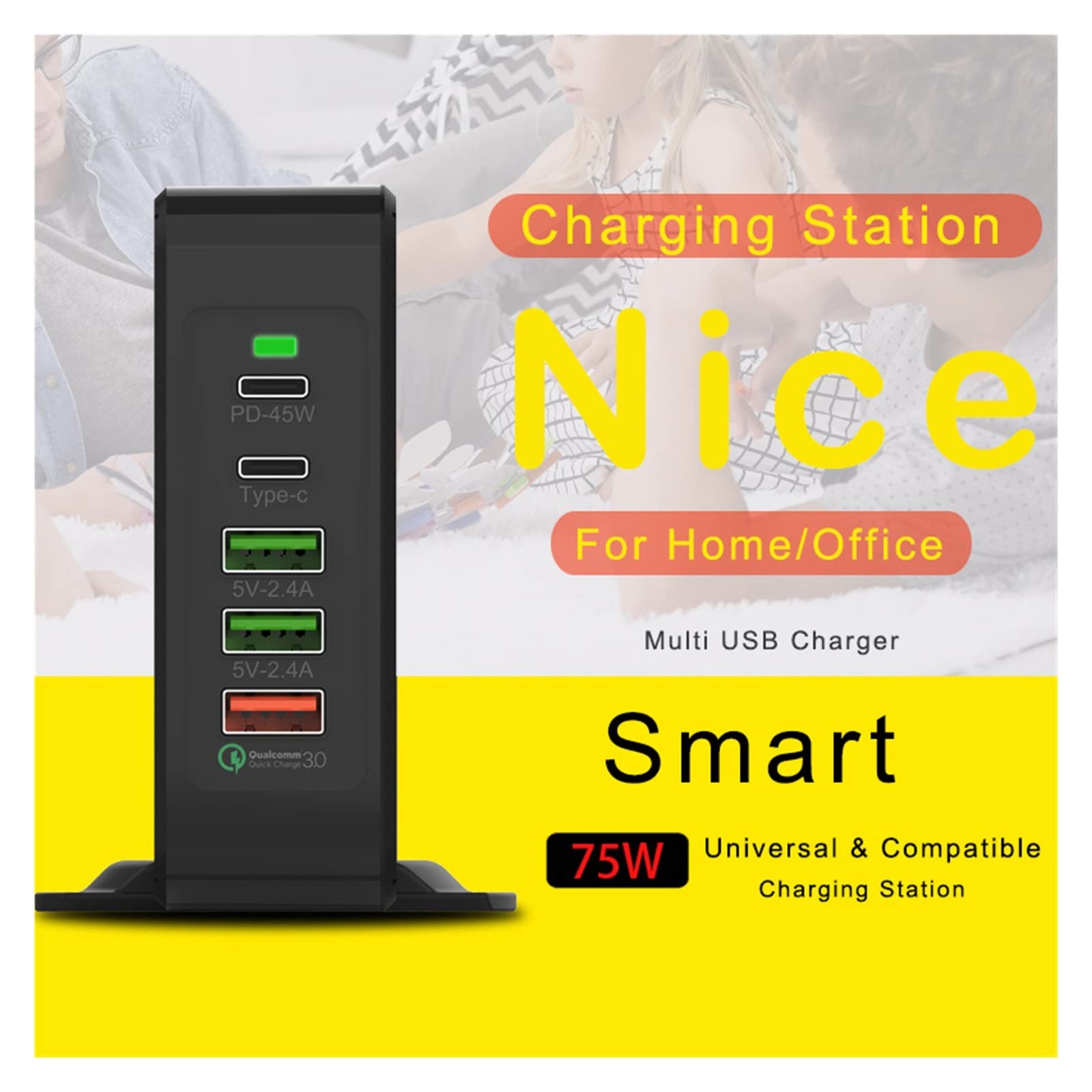 Wielofunkcyjna ładowarka USB, 75W Quick Charge 3.0 USB Type C PD Power Adapter Ładowarka do telefonu Tablet Szybka ładowarka USB
