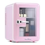 Skincare Fridge with Viewing Window, 4L/6Can Makeup Mini Fridge for Bedroom, 110V AC/ 12V DC Refrigerator Cooler & Warmer for Car, Office & Dorm, Small Fridge for Cosmetics, Skin Care-Pink