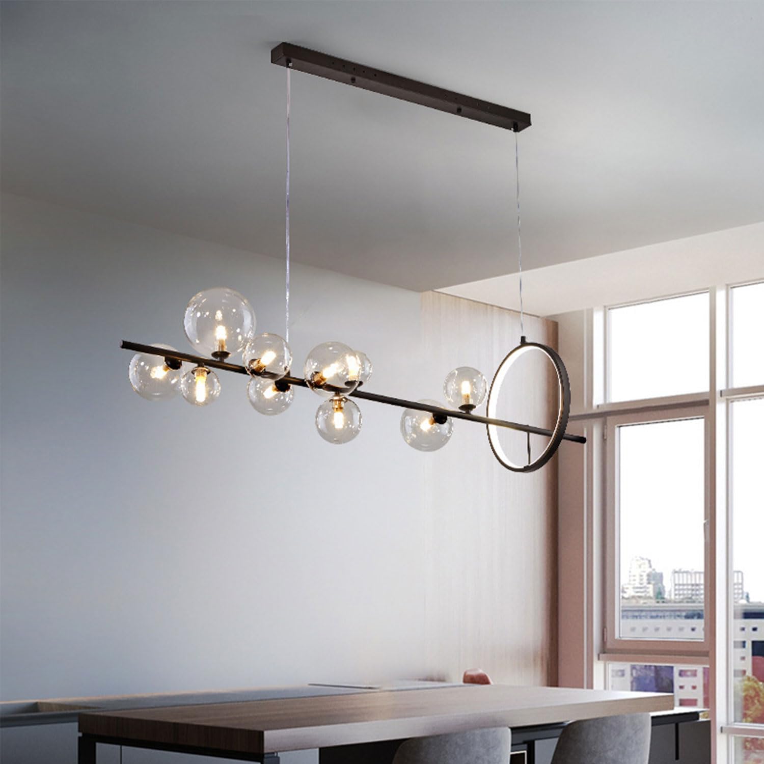 Moderne lampade a sospensione a sfera in vetro, 7/10 luci, lampadario a LED per sala da pranzo, regolabile, nero, industriale, per camera da letto, soggiorno, isola della cucina