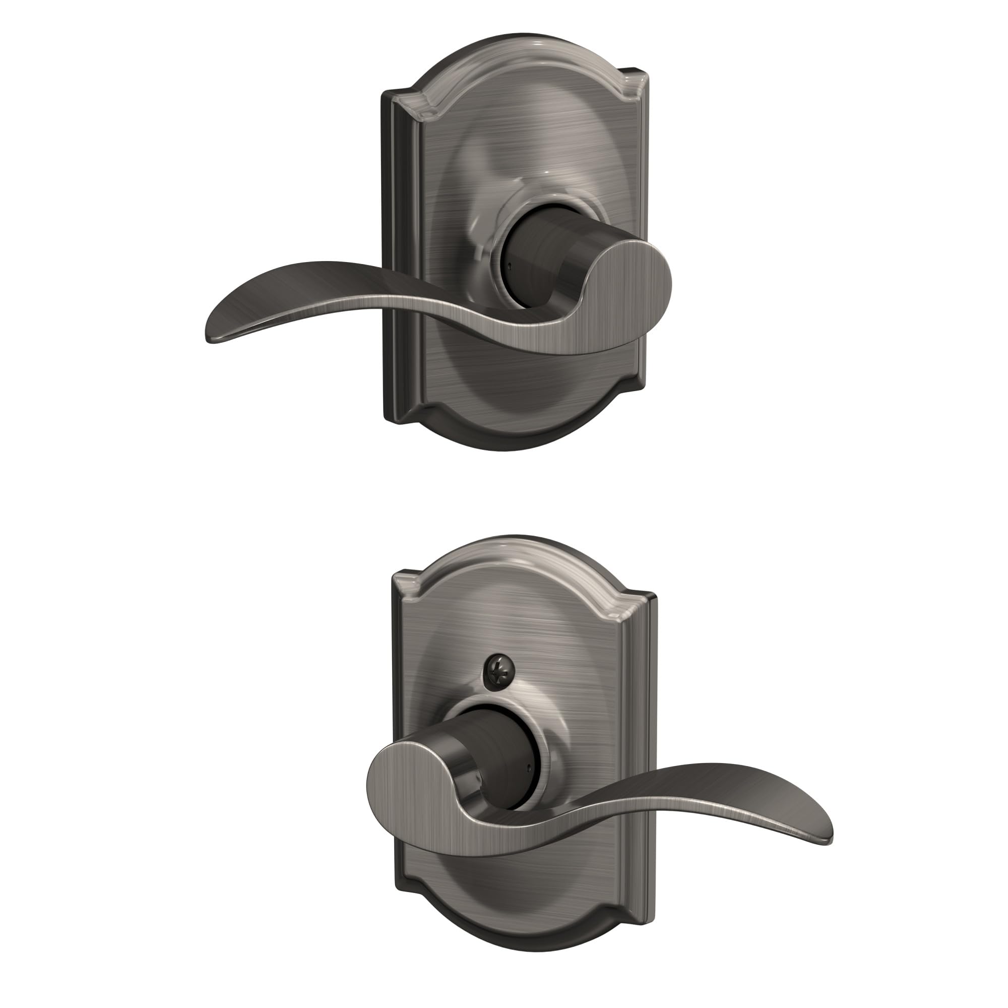 Camelot Trim with Accent Hall and Closet Lever, Antique Pewter (F10 ACC 620 CAM)