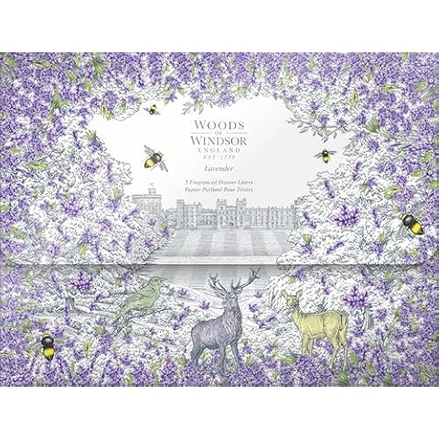 Woods of Windsor Scented Drawer Liners, Fragrant Lavender Liners for Drawers and Shelves to Delicately Fragrance Clothes and Linens, Bedroom Drawer Liners, Lavender Scent, 35cm x 50cm 5 Pack Cover