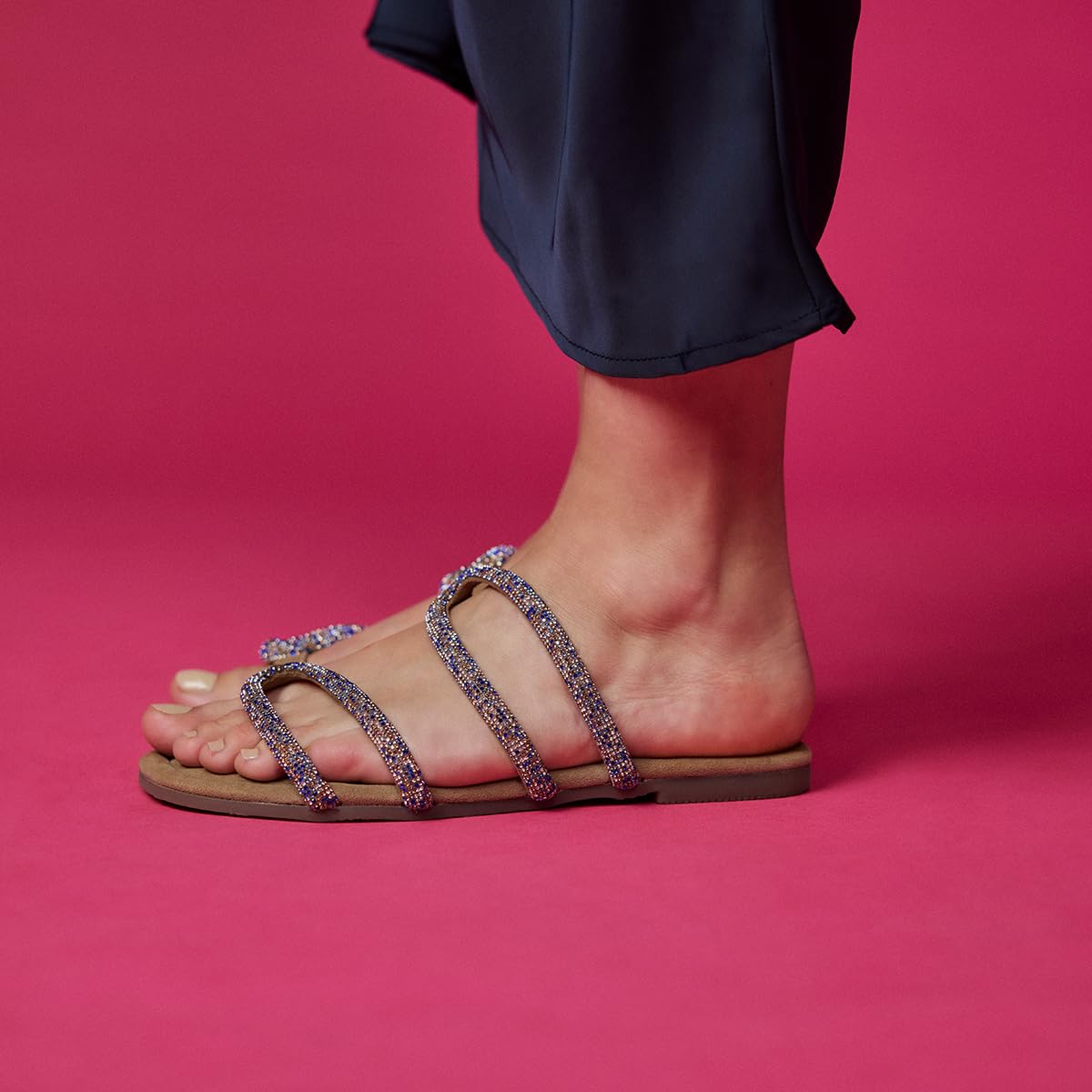Sandali Taupe in Pelle con Strisce con Gioielli per Donna TEMELEC