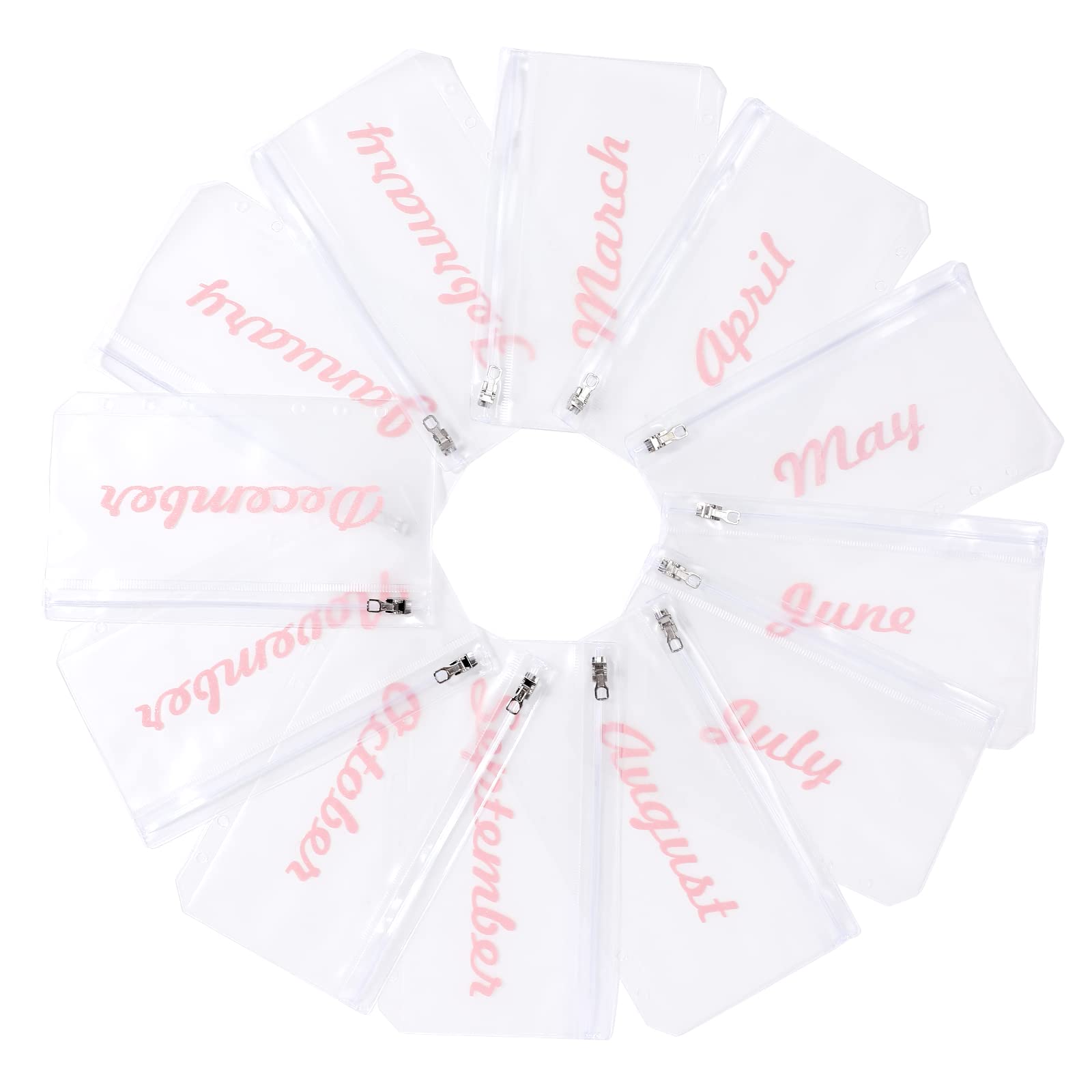 NEWEST 12 Pieces A6 Binder Inserts, 6 Holes Monthly Planner Binder Pockets, Zipper Budget Cash Envelopes for A6 6 Ring Binder