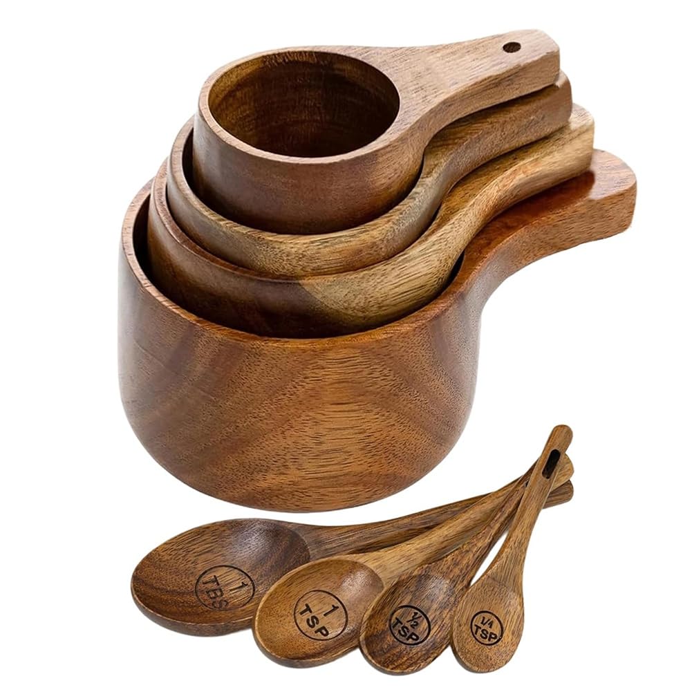 CTRLZS 8PCS Wood Measuring Cups with Tablespoon Kitchen Measuring Tools for Cooking Baking