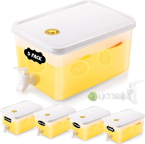 Zhehao Paquete de 5 dispensadores de bebidas para refrigerador, dispensador de bebidas transparente de 1.32 galones con espita a prueba de fugas,