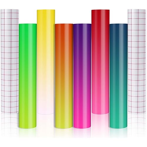 HTVRONT Color Changing Vinyl Permanent Adhesive Vinyl for Cricut,8 Pack HOT Color Changing Permanent Vinyl-6 Sheets 12"x10" Color Changing Vinyl + 2 Transfer Tape Sheets (Total 6 Colors)