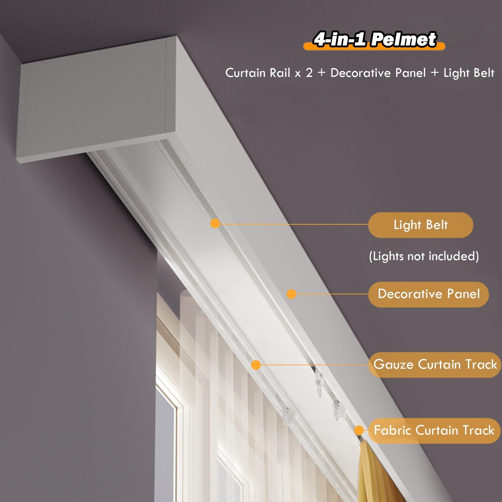 rideau plafond/ rail rideau Boîte de couverture de tringle à rideau pour rail de rideau de mur/plafond, 1-9 M kit de cadre de boîte de cantonnière de fenêtre blanche pour rideaux en tulle(Ceiling moun