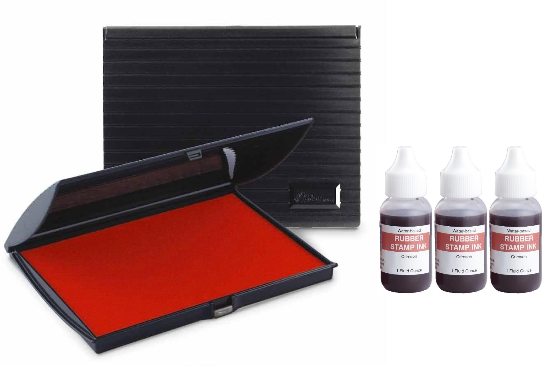 Infusion 5" x 7" Large Stamp Ink Pad for Rubber Stamps, Crimson Stamp Pad & 3-Pack Ink Refill Bundle