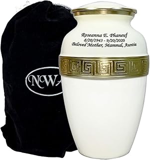 Urns for Human Ashes, Customized Pearl White and Gold Cremation Urn, Memorial Large Human Urn with Velvet Box and Personalization
