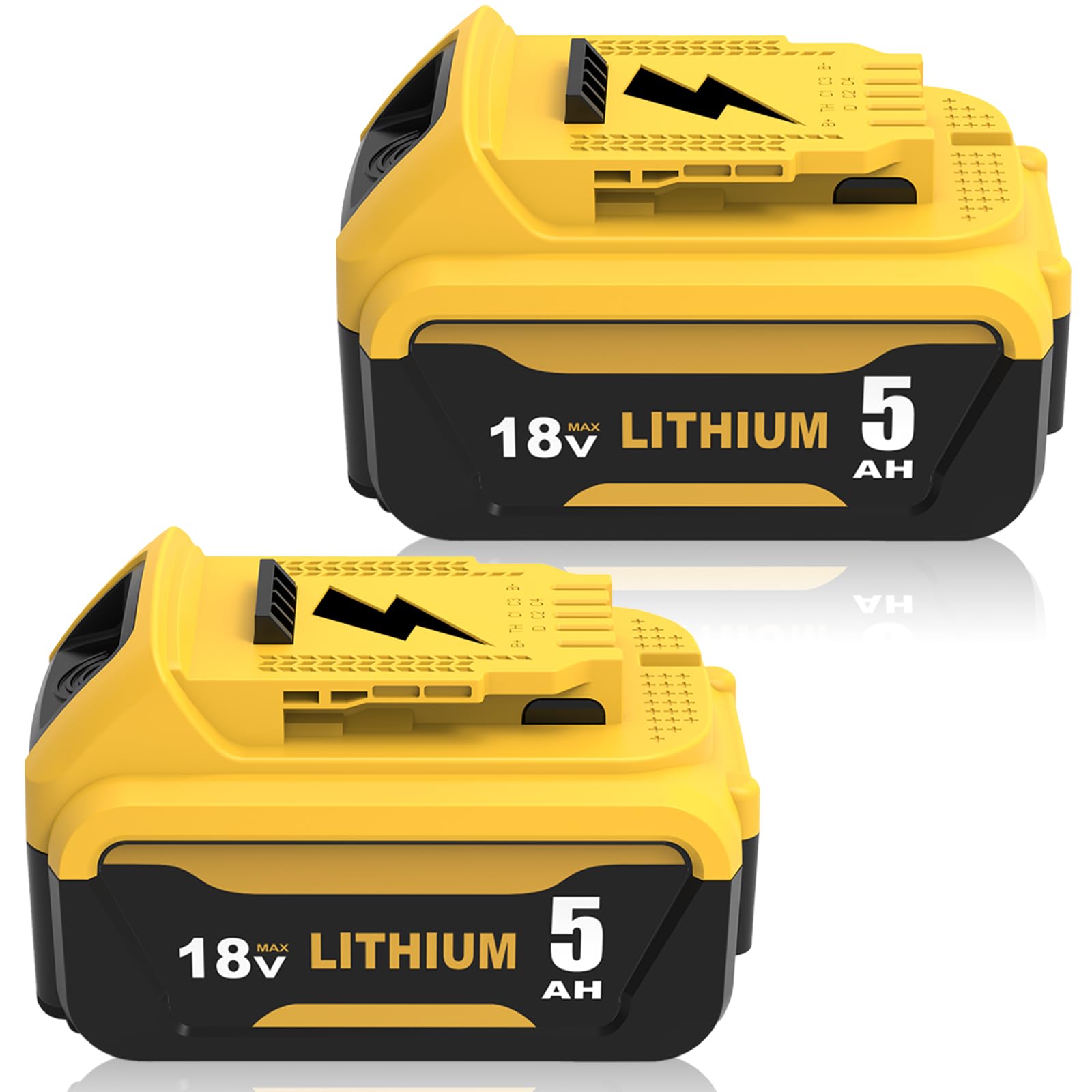 Lot de 2 Pièces DCB184 Remplacement Batterie pour Dewalt 18V 5,0 Ah, Li-ION Compatible pour DCB180 DCB181 DCB182 DCB200 DCB201 DCB204 Outils Électriques avec Indicateur LED