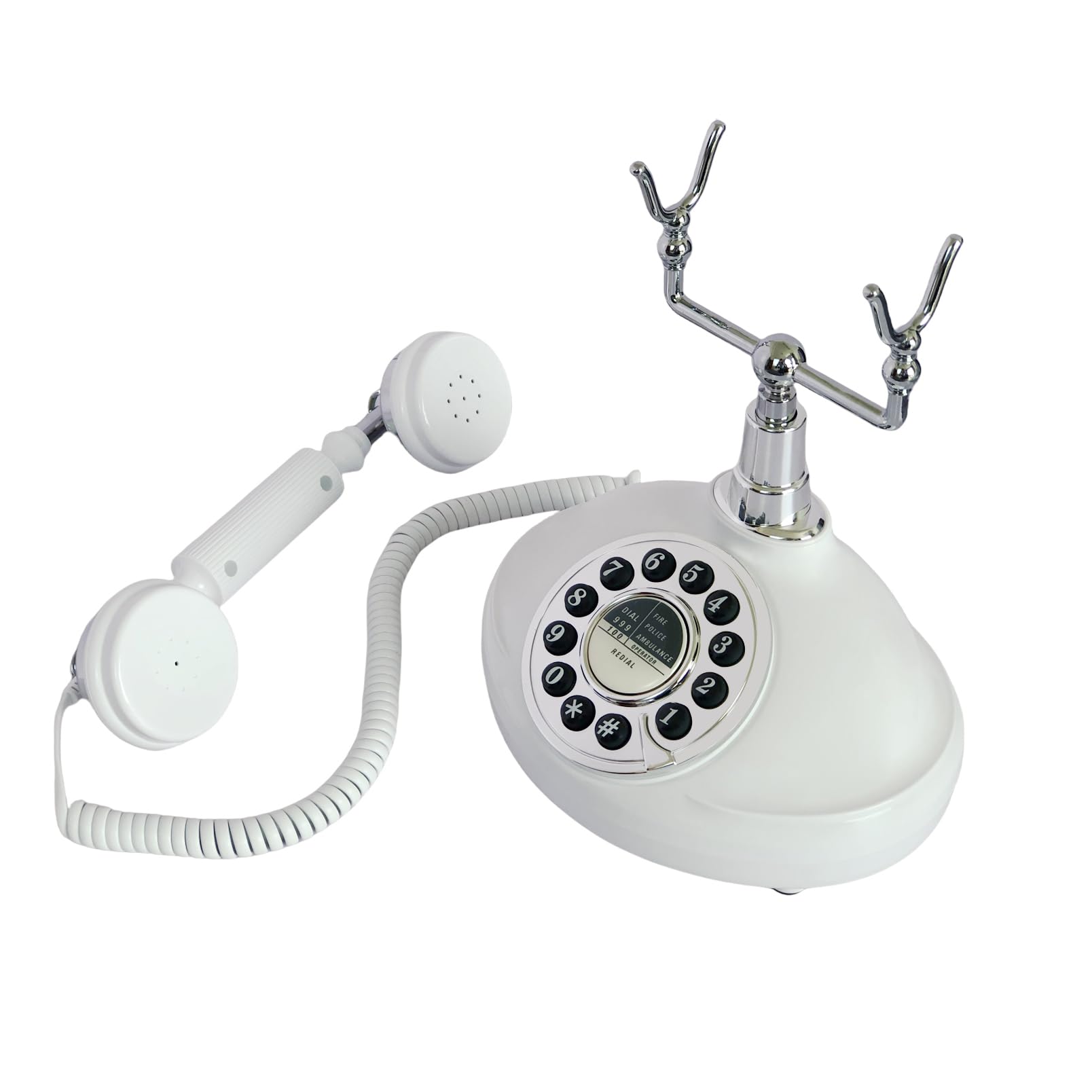 Telefono fisso con filo retrò, TelPal bianco, classico, vintage, stile vintage, per casa e ufficio, telefono antico con cavo, regalo per anziani