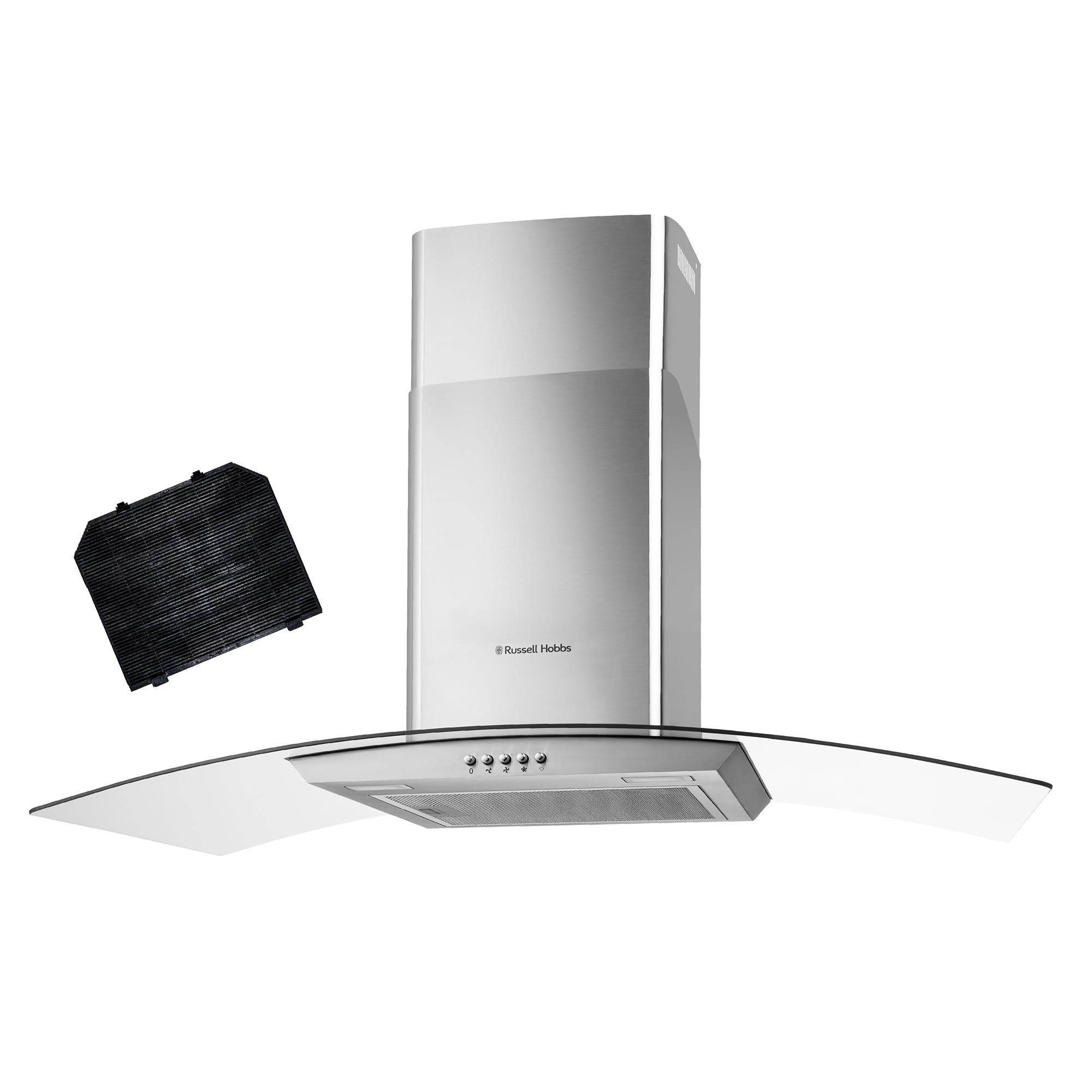 Russell Hobbs 90cm Curved Glass Cooker Hood in Stainless Steel with 3 Speed Settings, 1 x Carbon Filter, Extraction or Recirculation, 500m³/h Extraction Rate, A+ Energy Rating, RH90GCH92A1SS - 2