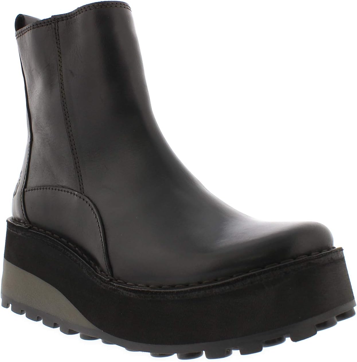 FLY London Womens Hoze Smooth Leather Black Wedge Heel Closed Toe Boots - Black - 9