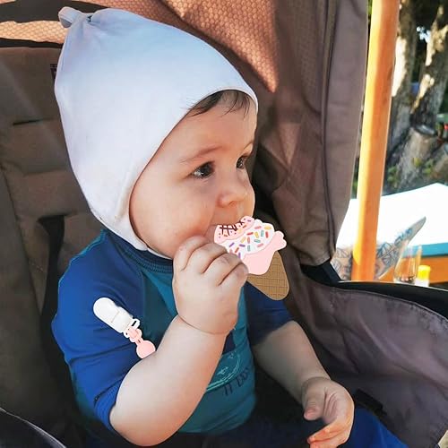 Miniatura 5 de Juguetes de dentición para bebés, mordedor de silicona de grado alimenticio con soporte de clip para chupete de una pieza, regalo para bebé, alivio