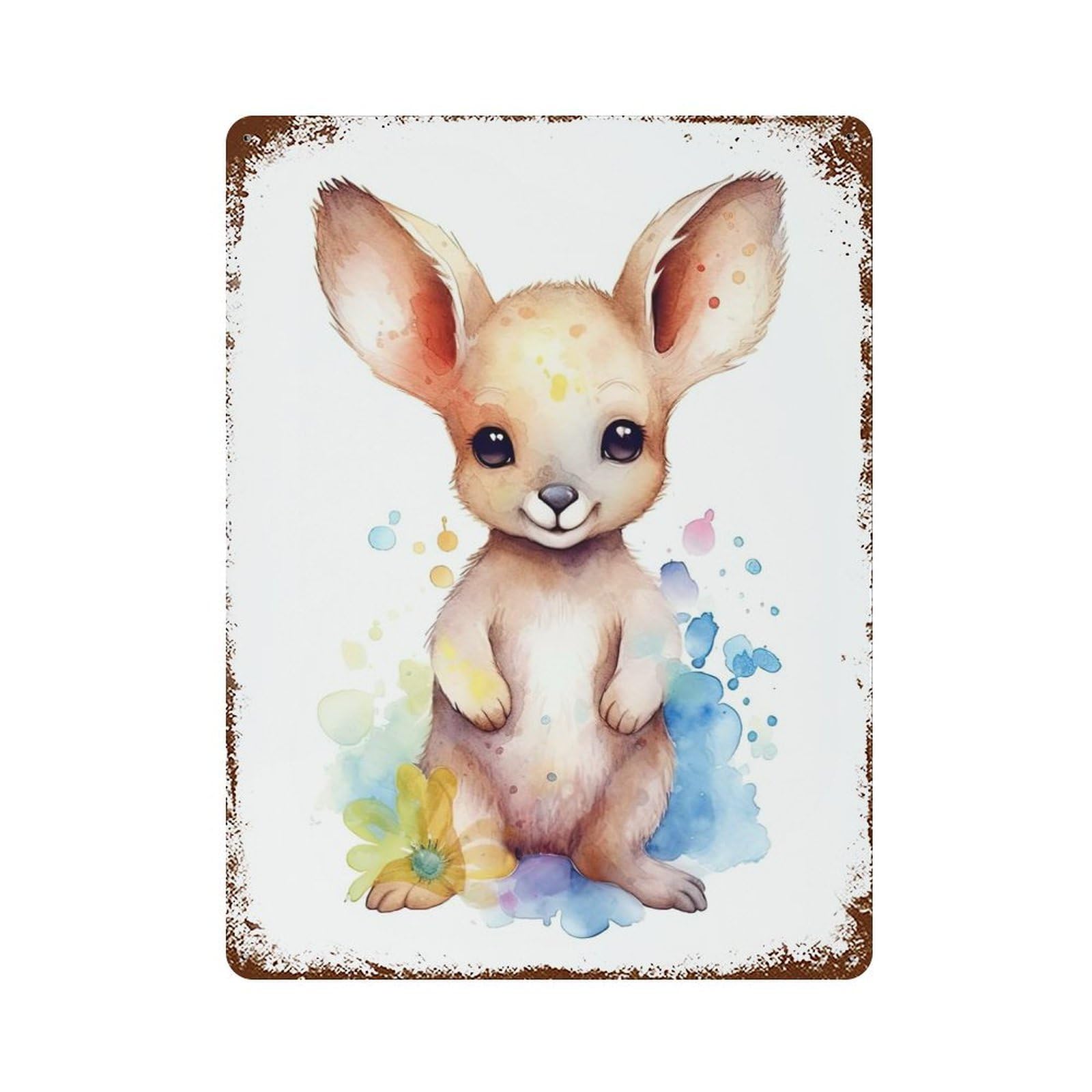 Vintage Rust Metal Sign Watercolor Baby Kangaroo 15.7"x11.8", Old School Wall Decor for Garage, Bar And Workshop Decor