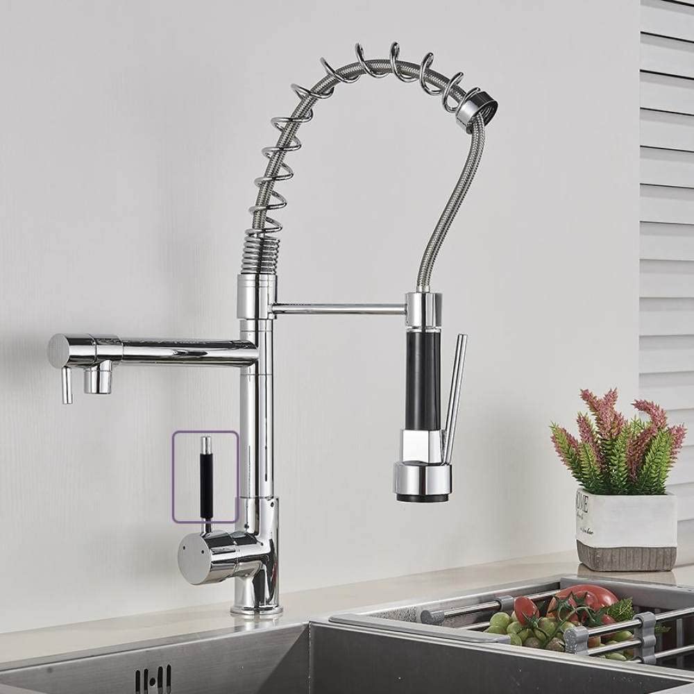 FCXWEVR Matte Black Kitchen Faucet with Dual Spouts Pull-Down Sprayer Hot & Cold Water Mixer Bridge Mount Chrome Plated & Stylish Design for Modern Kitchens