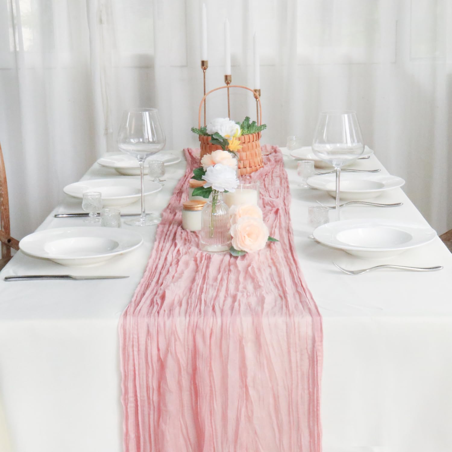 Sevenpers 6 Pack Cheesecloth Table Runner Pink - Image 2