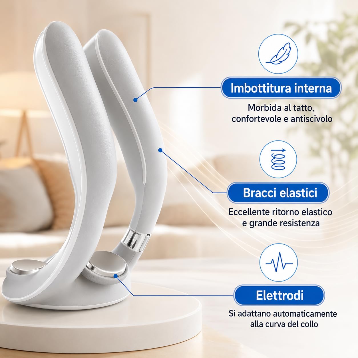 Vertaline Cervirest Massaggiatore Cervicale Elettrico Collo 9 Intensità Calore 4 Teste Ricaricabile Casa Ufficio (white*1)
