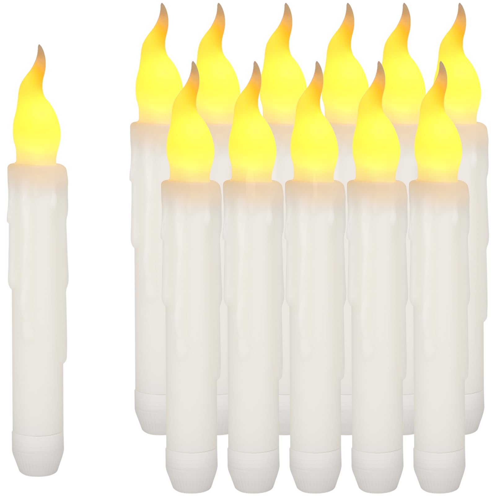 Teynewer LED Taper Candle Lights, NO Remote, Battery Operated Drip Wax Flameless Flickering LED Floating Candles Pack of 12 for Wedding Halloween Christmas Birthday Party Decor (0.79 x 6.5 Inch) — image 1