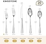 KINGSTONE 18/10 Stainless Steel Flatware, 20-Piece Forged Silverware Set for 4, Mirror Polished Cutlery Set Dishwaher Safe for Home, Restaurant, Wedding, Party