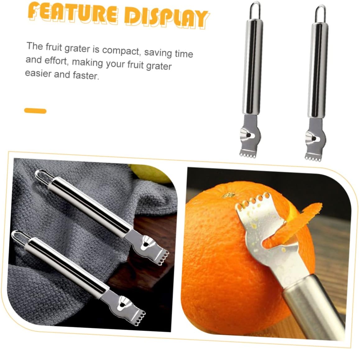 2pcs Stainless Steel Citrus Zester Graters with Hanging Loop