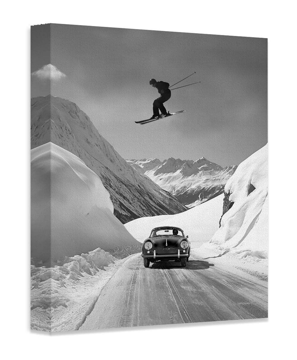 Amazon.com: Lone Star Art Jumping Over Porsche Vintage Ski Scene