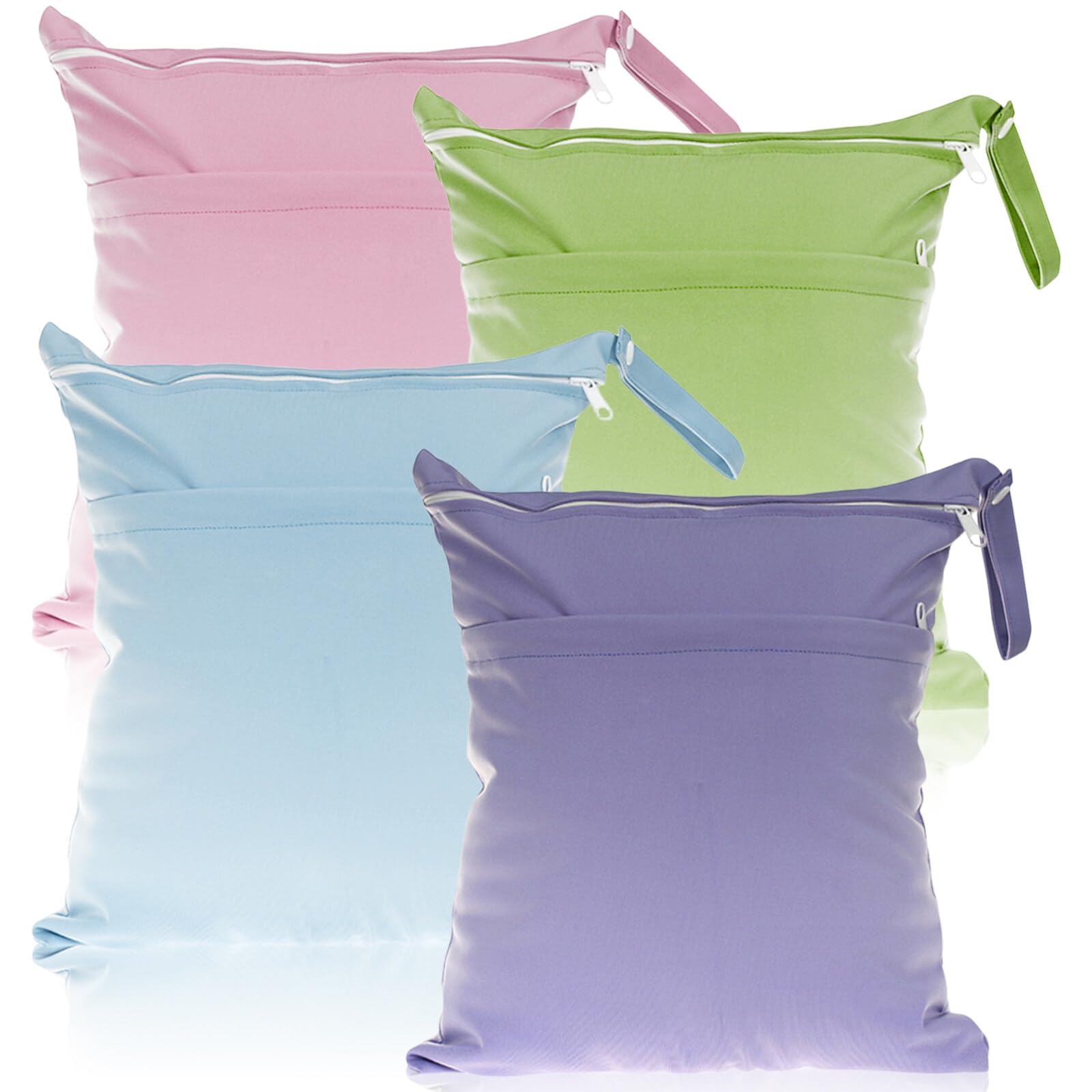 4 sacchetti impermeabili, riutilizzabili per pannolini asilo, grande borsa, chiusura lampo, per bambini viaggi, Sky Blue + Verde Erba, Viola + Rosa