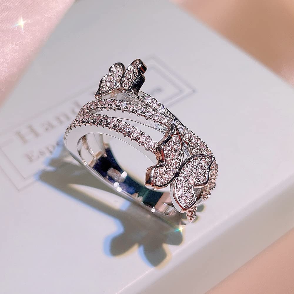 Amazon.com: 925 Sterling Silver Cute Fashion Double Butterfly Ring