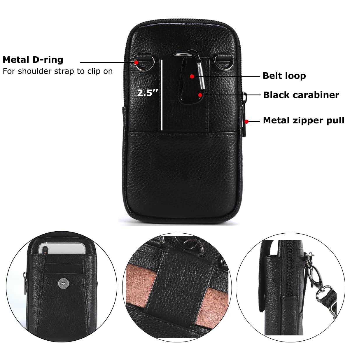 Hengwin Porta Cellulare da Tasca, Custodia a Cintura per Smartphone, Marsupio in Vera Pelle Portafoglio per iPhone 16 15 14 13 12 11 Pro Max/Plus, Samsung S25 S24 S23 S22 S21 S20 Ultra