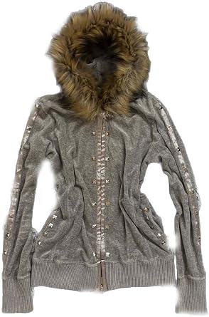 Womens Hoodie Zip Up Fur Collar Cardigan Studded Jacket Women Grey Hoodie Y2k Fitted Hoodies for Women Gothic Jacket