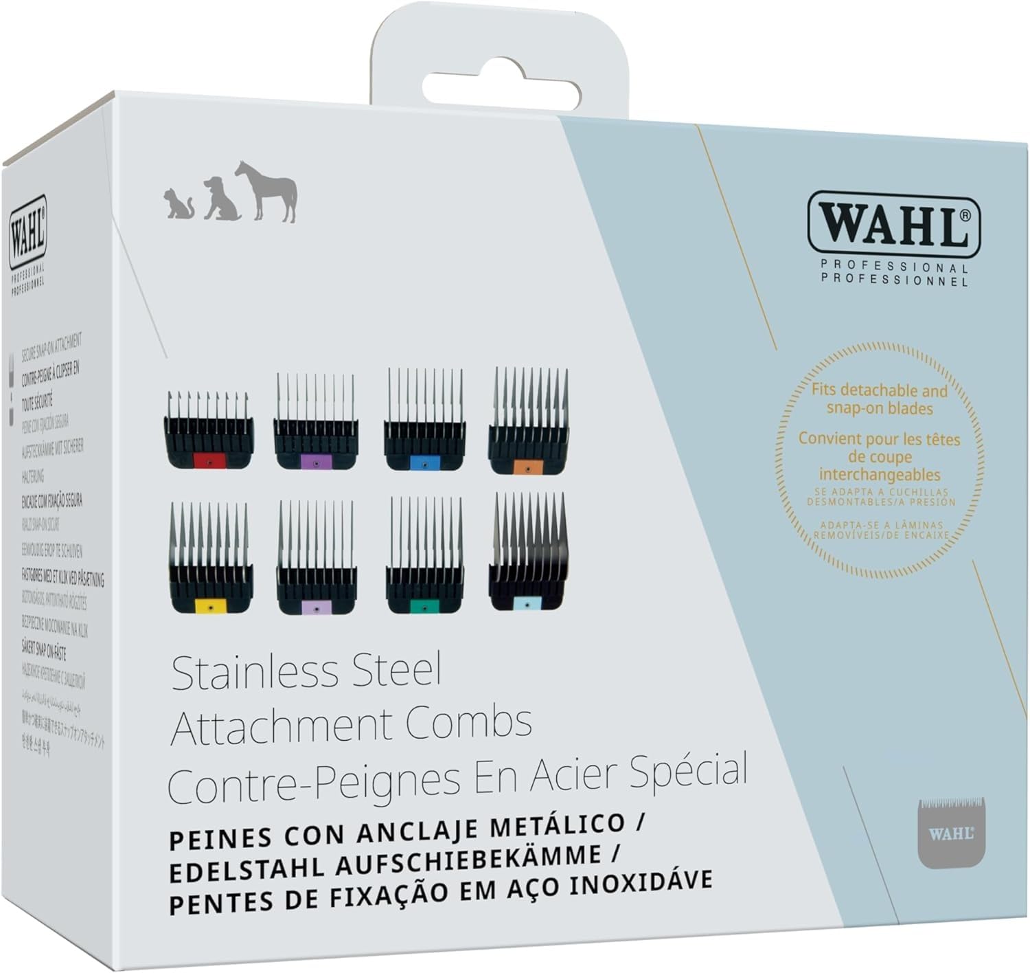 Wahl Detachable Stainless Steel Attachment Combs, 3mm – 25mm, #1-8, Prime Series, Acciaio Inox, Resistente alla ruggine, Accessori, Nero