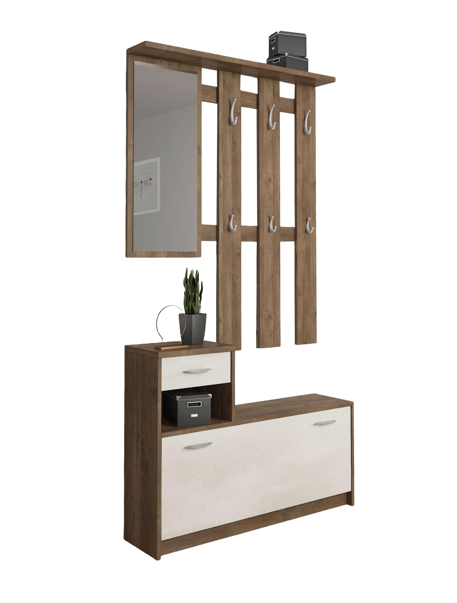 Bissolo Casa, Mobile da Ingresso Ken, Noce Eastwood e Spatolato, Laminato, 72.5x100x25, Mobili da Ingresso Moderni e Salvaspazio, Design Funzionale per Ottimizzare l’ambiente