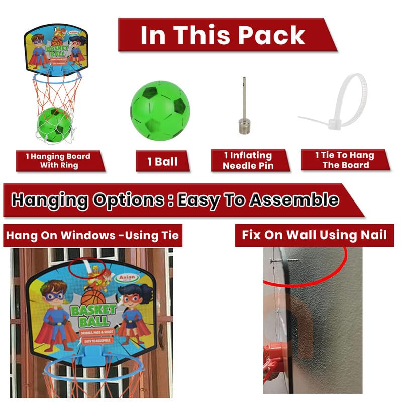 Image of Asian Portable Plastic Basketball with Hoop for Kids Multicolor (Super Hero Theme)