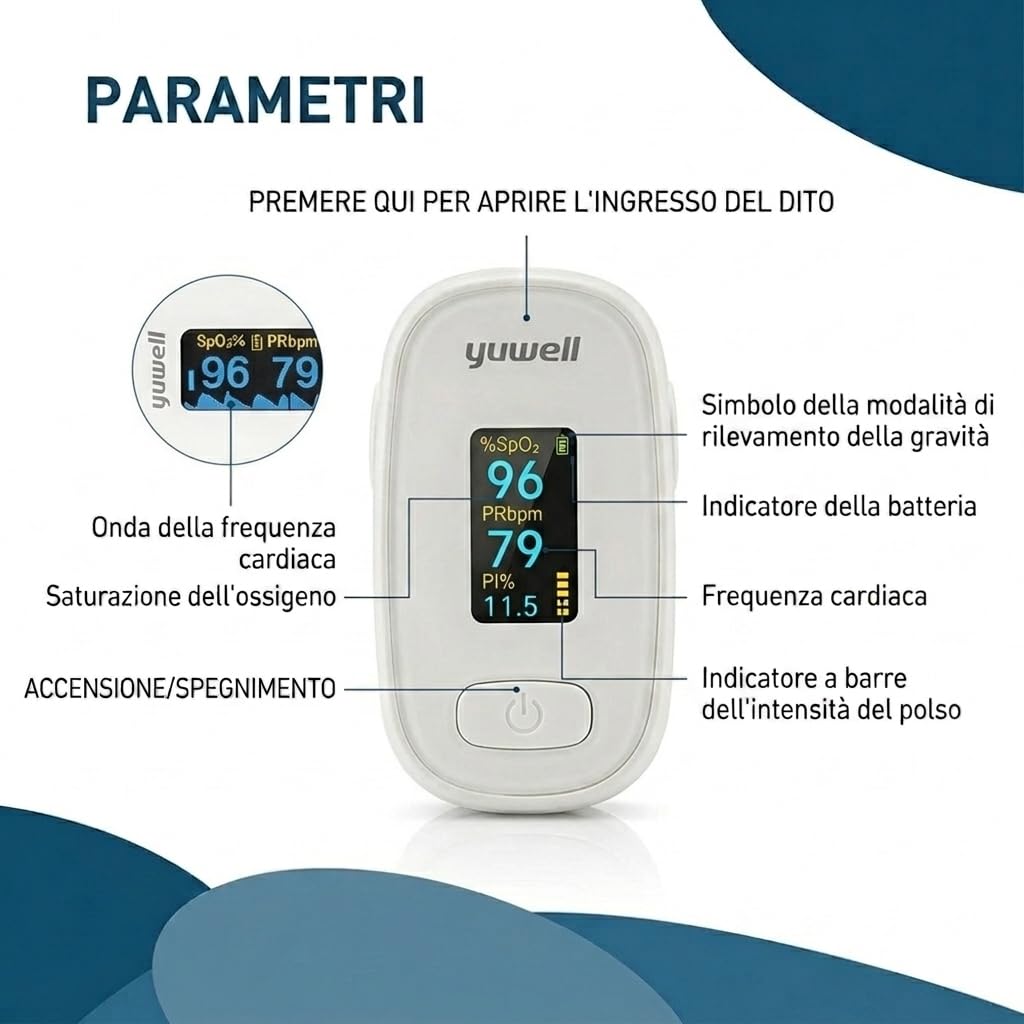 Saturimetro Da Dito Professionale Certificato, Ad Alta Precisione Per Misurare SpO₂, Frequenza Cardiaca, Indice Di Perfusione E PPG, Con Allarme, Uso Domestico E Clinico; Modello: YX306