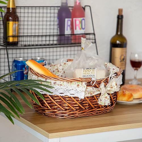 Miniatura 2 de YRJJ - Cesta de mimbre para pícnic con asas y forro ovalada, cesta de regalo vacía con sauce, huevos de Pascua y dulces, cesta de almacenamiento de