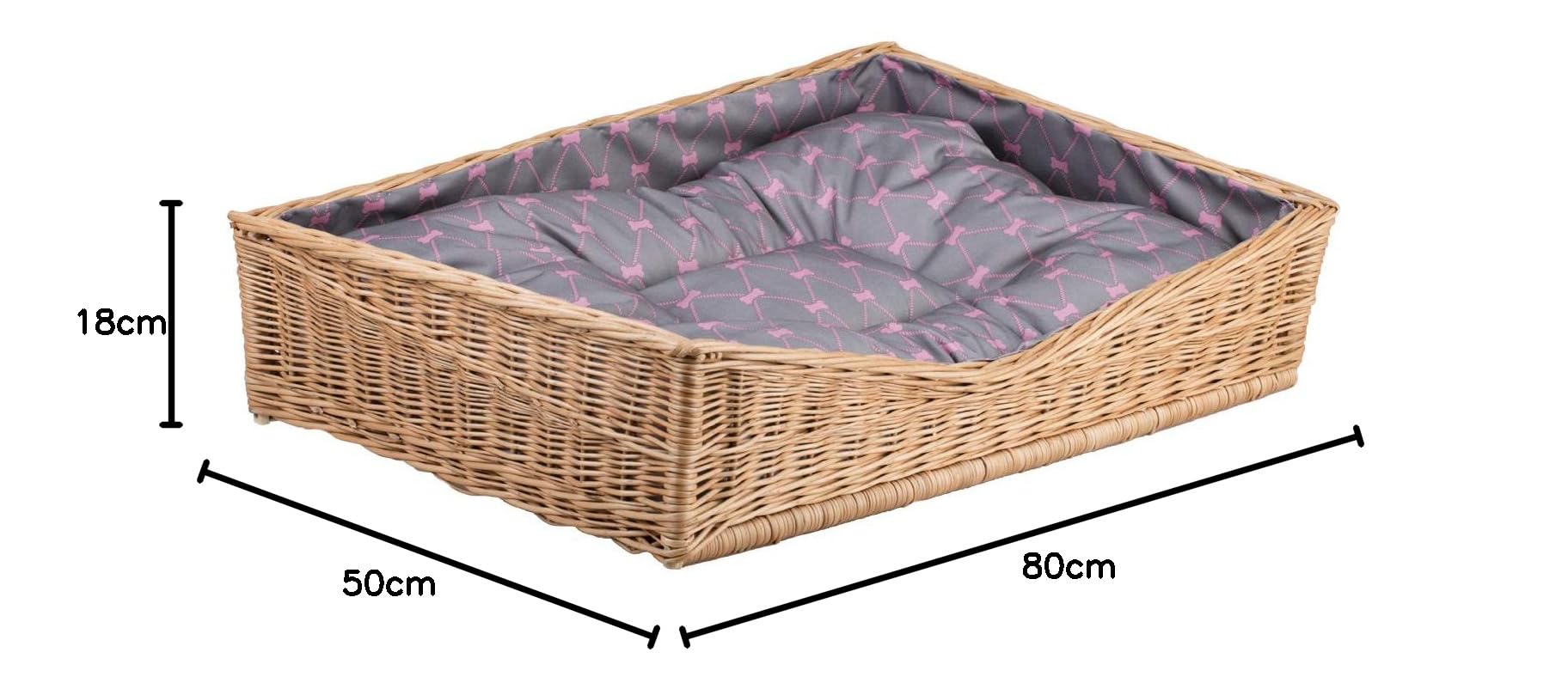 Cama de Mimbre para Perro con cojín, Cesta Hecha a Mano de Mimbre Natural, Transpirable y Estable, Cama ecológica para Perro Interior hogar (cojín Gris)
