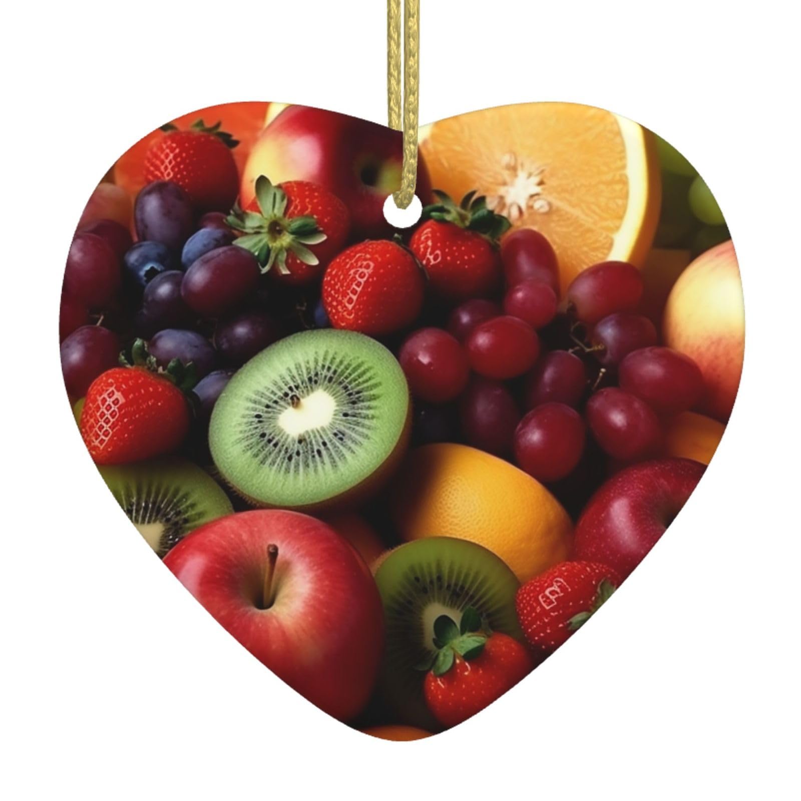 Ceramic Christmas Tree Hanging Ornaments with Gold Ropes Christmas Tree Decorations Heart Ceramic Fresh Fruits and Vegetables Pendant Keepsake Decorations for Holiday Xmas Gift Ideas