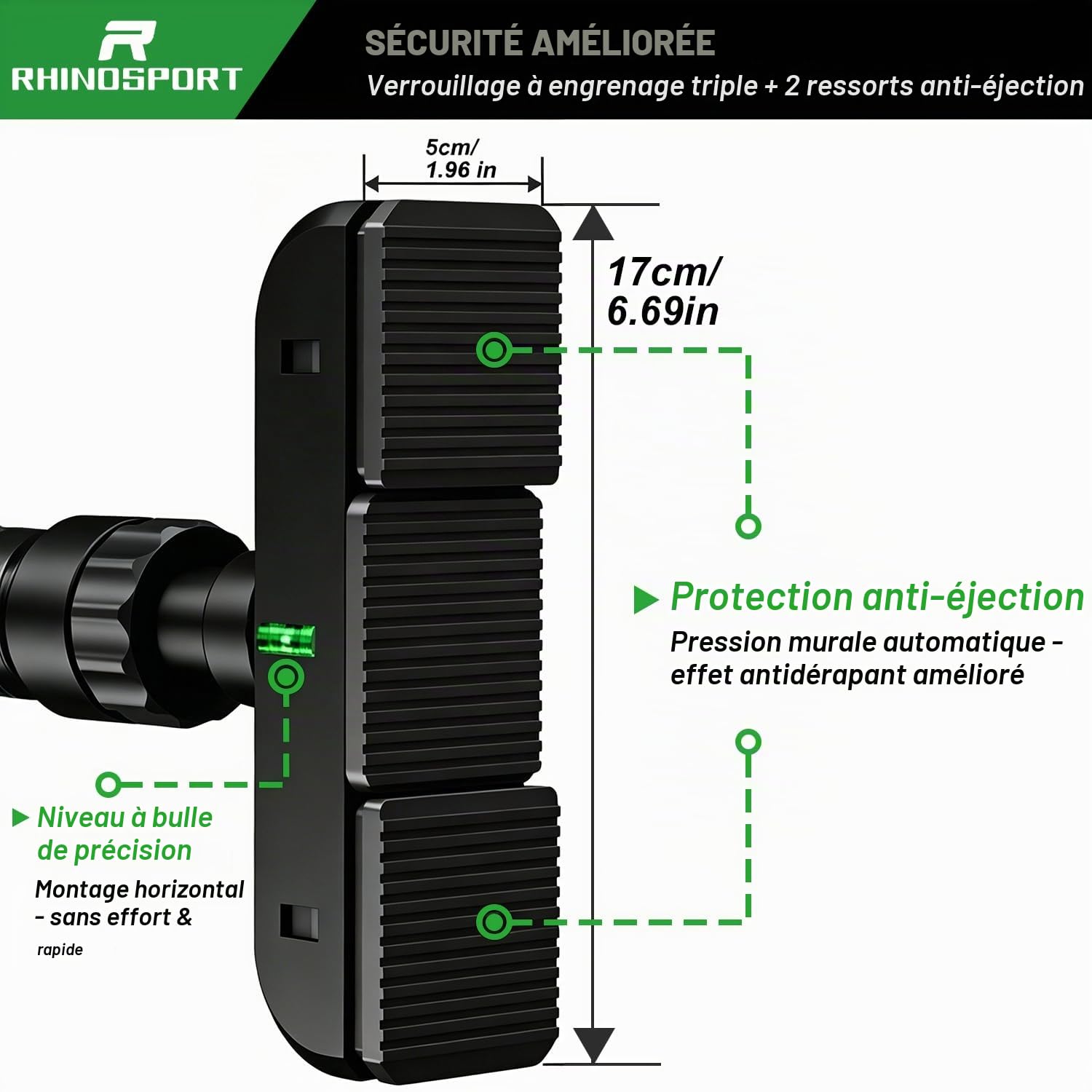 RHINOSPORT Barre de traction pour cadre de porte sans vis avec serrure à engrenage rotatif, barre de traction réglable de 69 à 92 cm, charge maximale de 200 kg