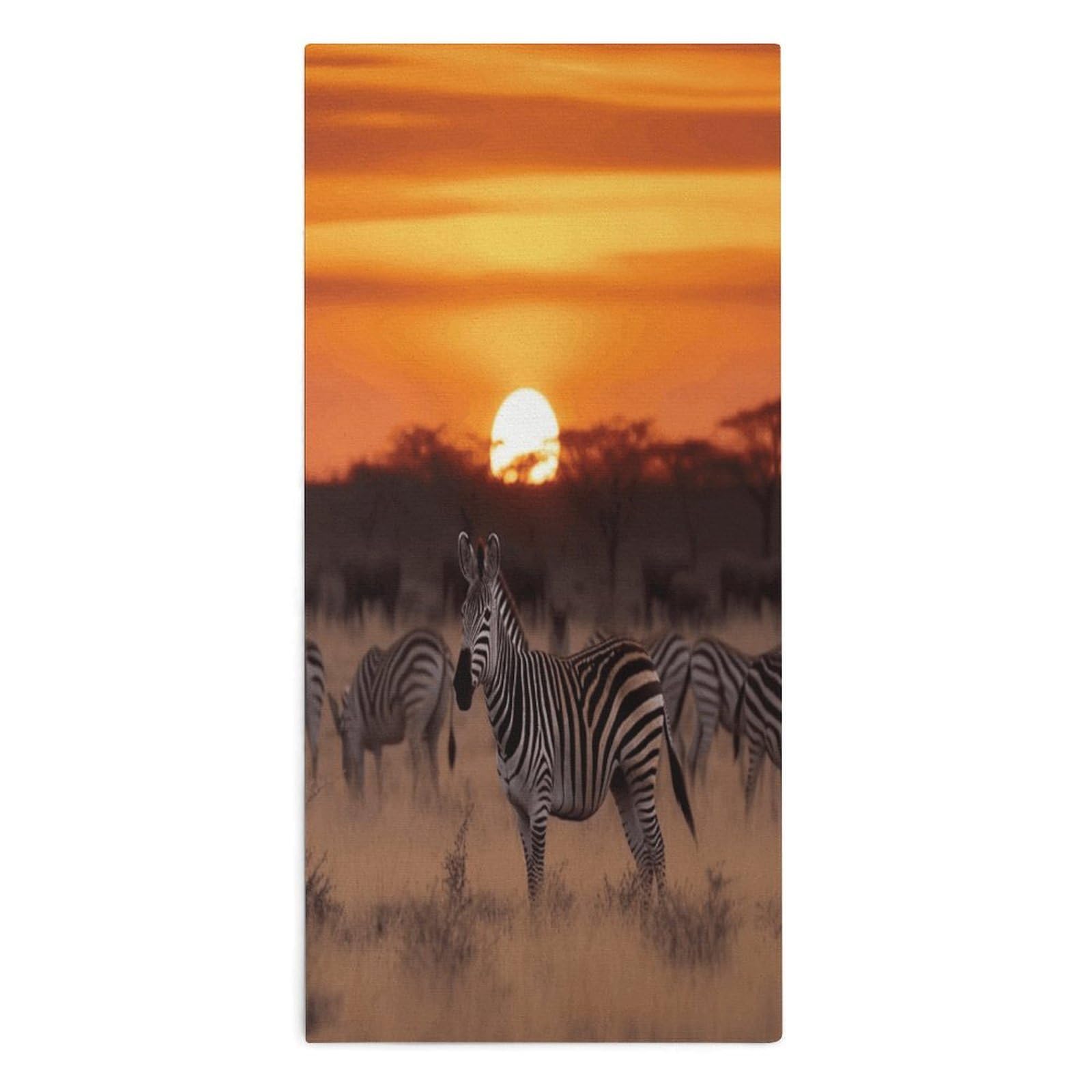 YUXBVKRS Africa Sunset Zebra Hand Towels for Bathroom 14x29 Inch