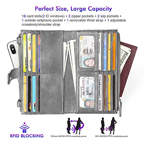 Nuoku Grey Travel Double Zip Wristlet + Red Wristlet Clutch Wallet Purses For Women thumb #3