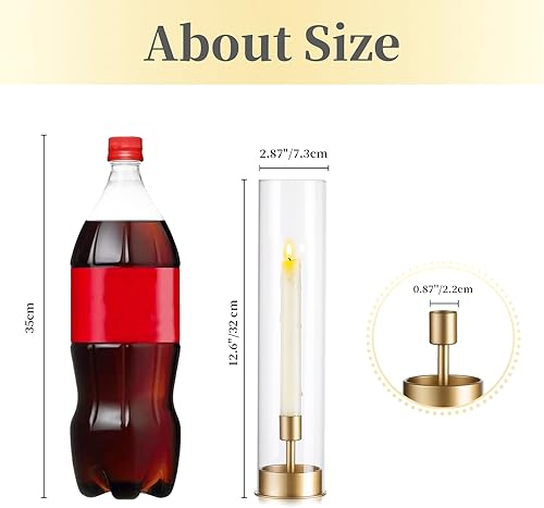 Miniatura 6 de Hewory Candelabros cónicos de huracán 2 portavelas dorados para centro de mesa, candelabros de cristal para recepción de boda, fiestas, decoración