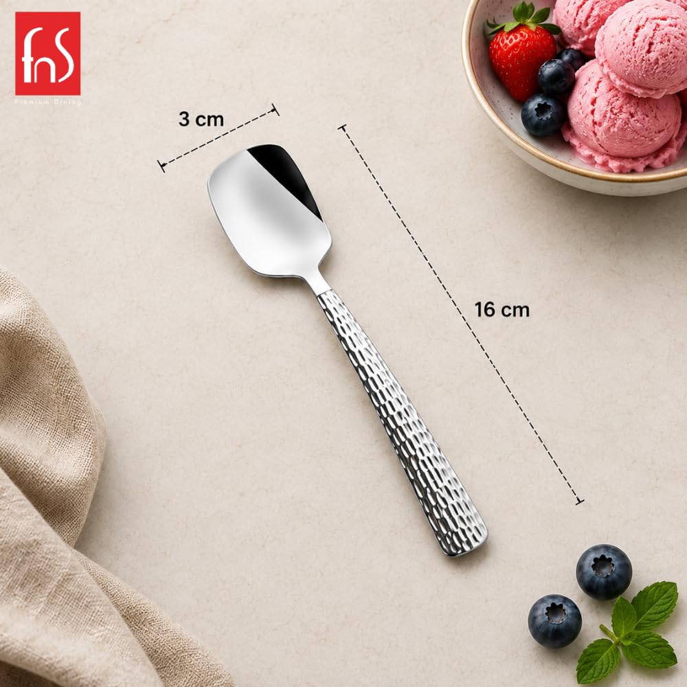 FnS Madrid Ice Cream Spoon Set - 6 Piece Stainless Steel -3