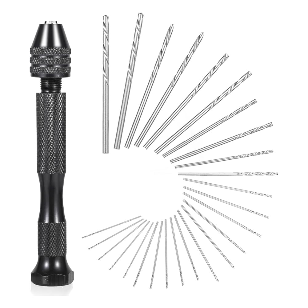 Littimoon Micro Drill Bit Set(0.5mm-2.5mm), 26 PCS-Includes Pin Vise Hand Drill Manual Jewelry& Rotary Drill Craft